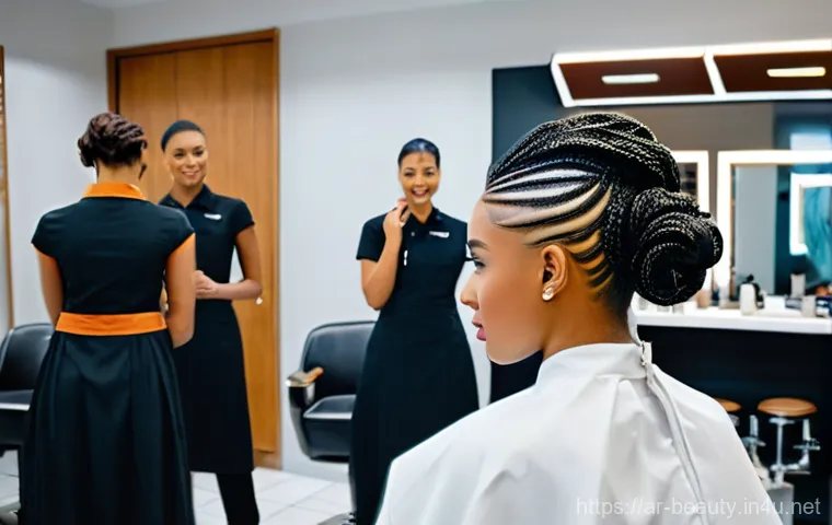 미용사 스케줄 관리 방법 - **Client Satisfaction & Team Harmony:**
    A close-up of a happy female client, her face beaming wi...