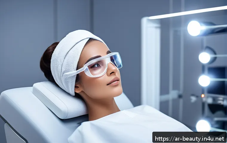 피부 미용 고급 기술 배우기 - A modern Arabic woman in a luxurious skincare clinic undergoing fractional laser treatment on her fa...