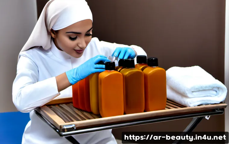 피부 관리 실기 시험 꿀팁 - Photorealistic beauty school practical exam scene in a modern Arab skincare training studio, a focus...